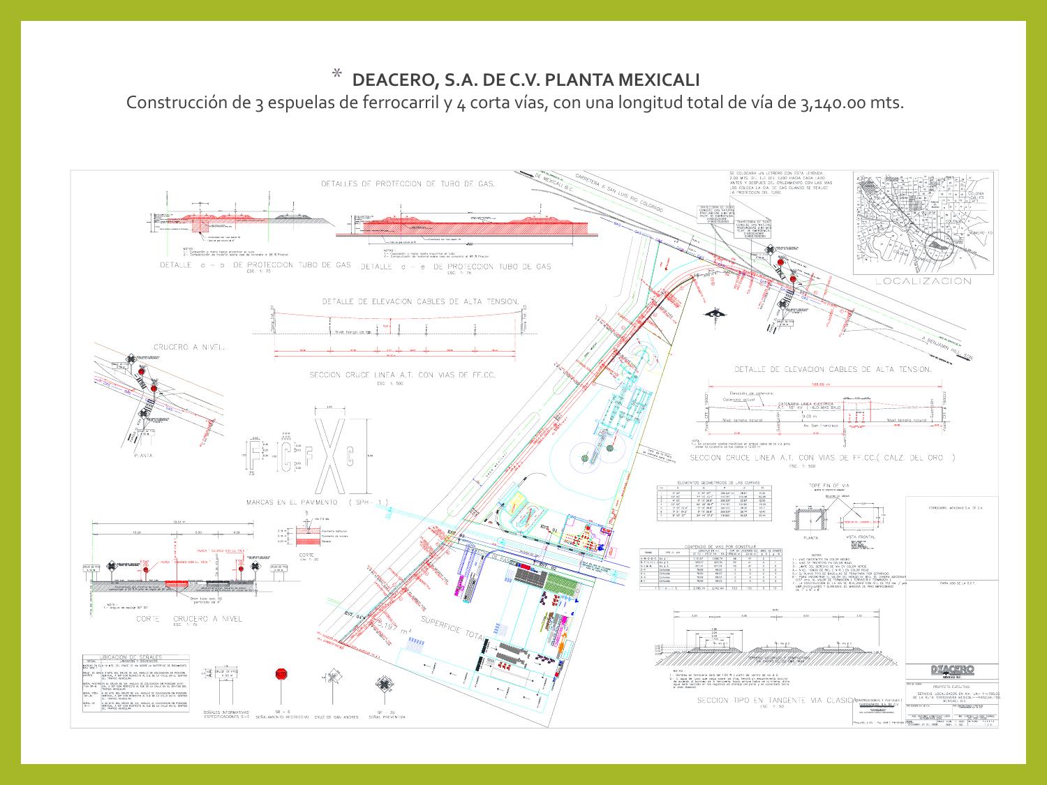 Plano de vía — DEACERO Planta Mexicali: 3 espuelas y 4 cortavías, 3,140 m