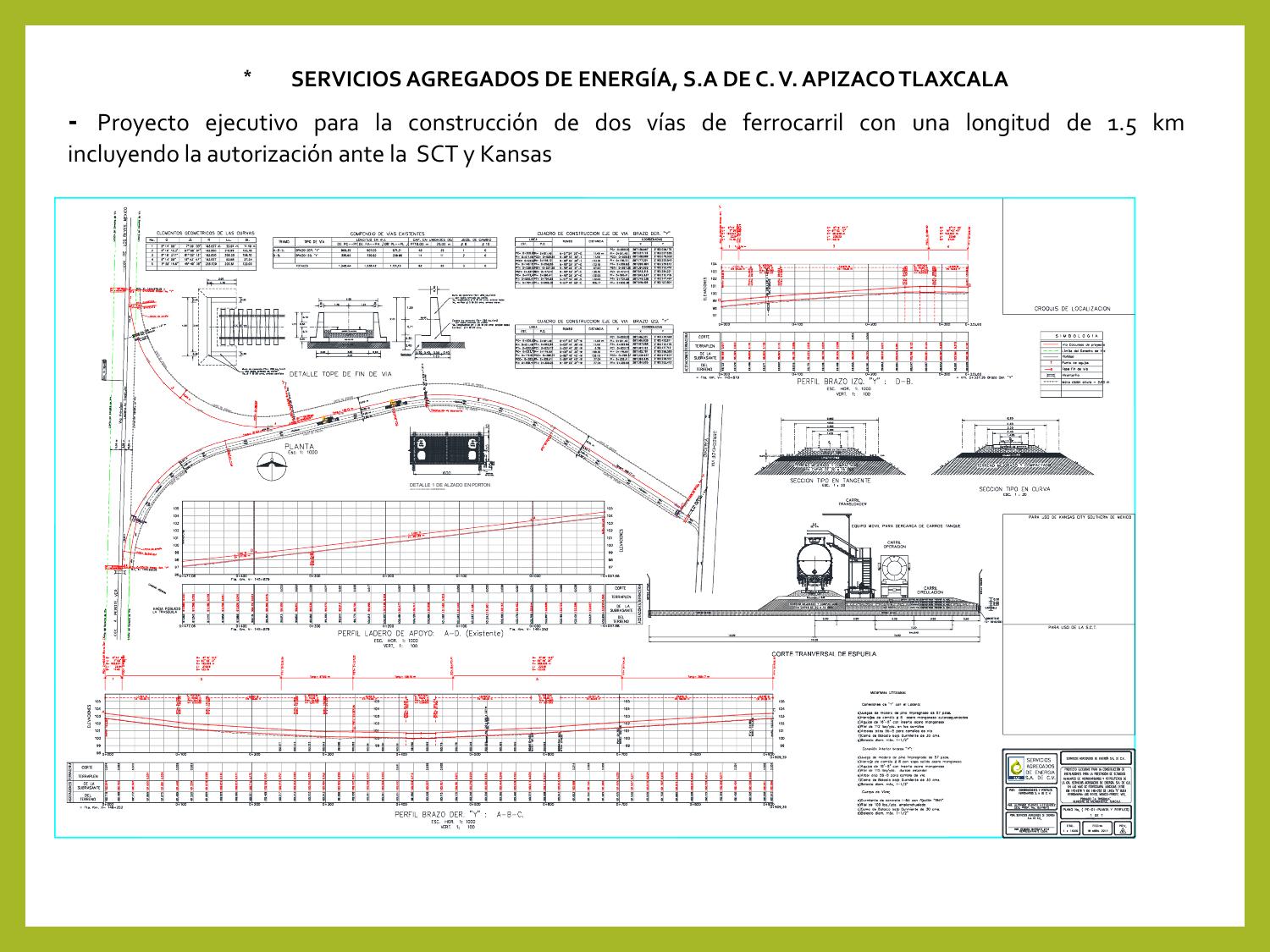 Plano de vía — Servicios Agregados de Energía, Apizaco Tlaxcala: 2 vías 1.5 km