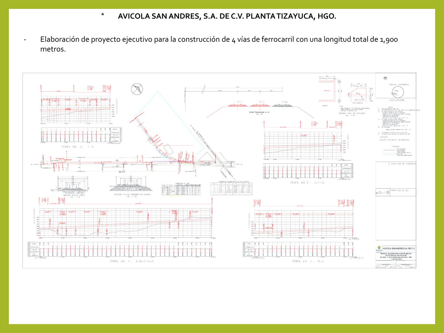 Plano de vía — Avícola San Andrés, Tizayuca: 4 vías, 1,900 m